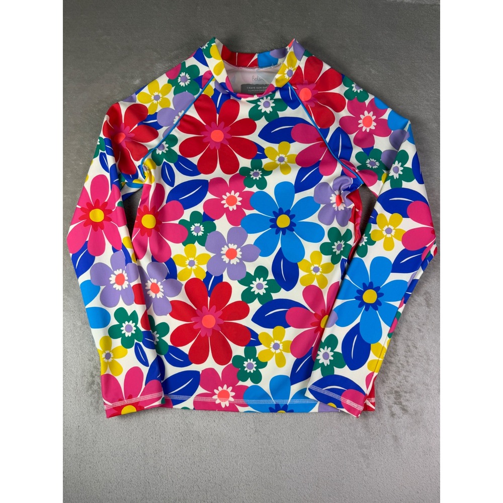 Mini Boden Girls Floral Long Sleeve Rash Guard 13-14Y Swim Top UPF 40 Summer